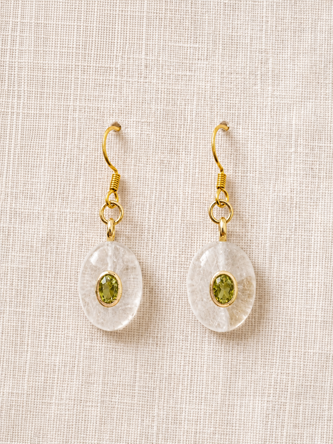 Moonstone and Peridot Crystal Inlay Dangle Earrings