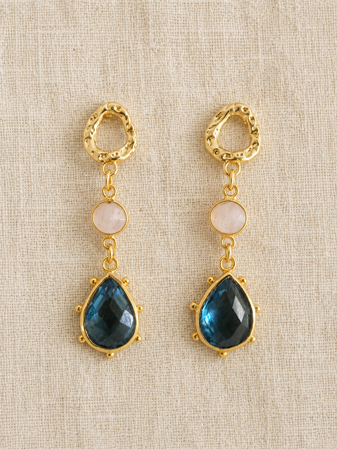 Rainbow Moonstone and Swiss Blue Quartz Earrings