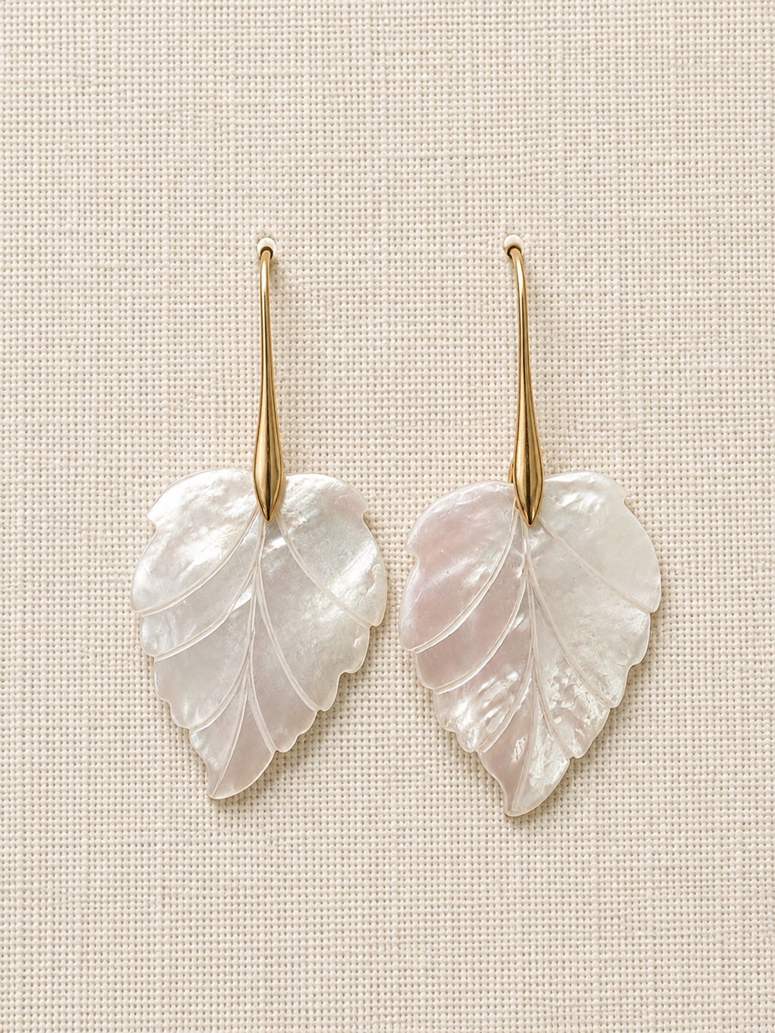 Mother of Pearl Carved Leaf Earrings