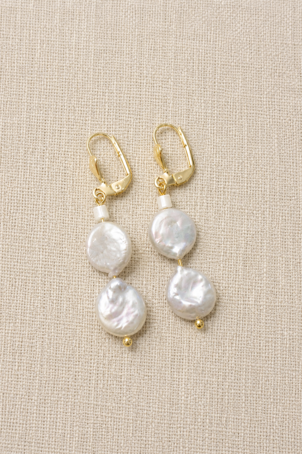 Double Button Pearl Dangle Earrings