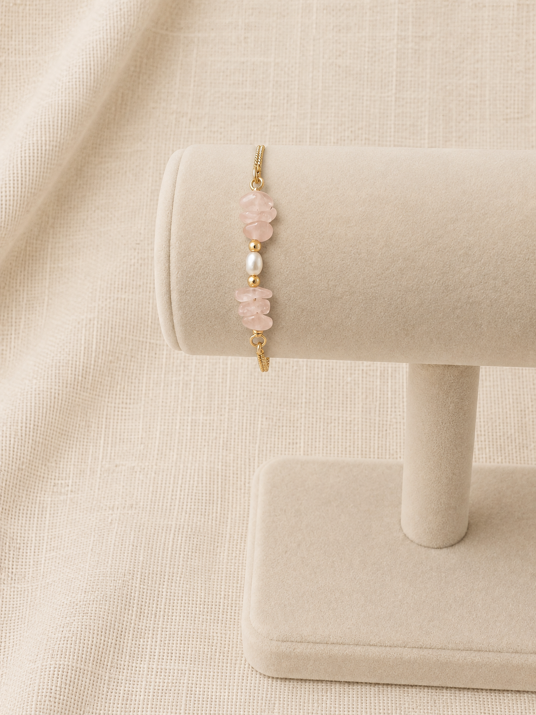Rose Quartz and Freshwater Pearl Slider Bracelet