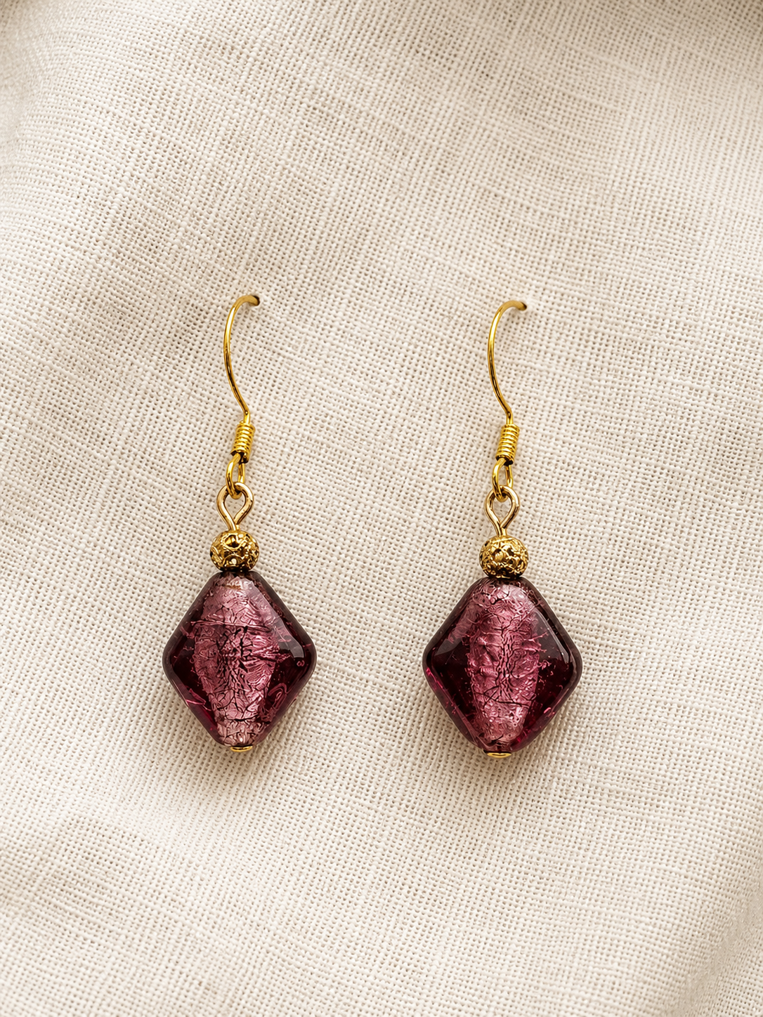 Rose Glass and Bronze Accent Single Drop Earrings