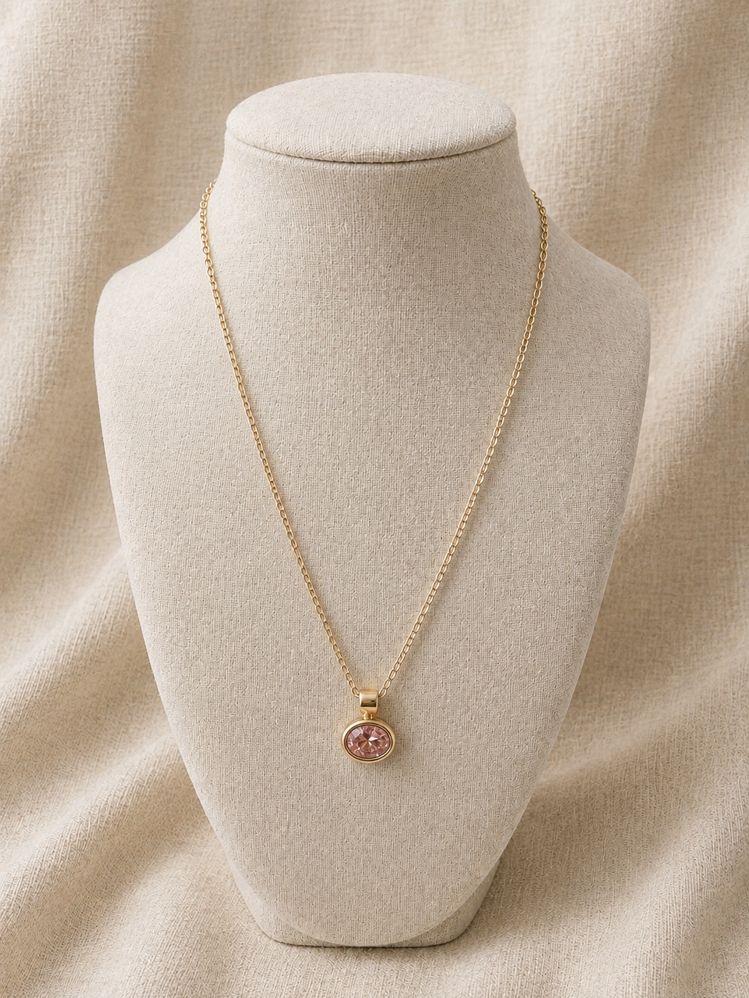 Pink Oval CZ Bezel Pendant Necklace