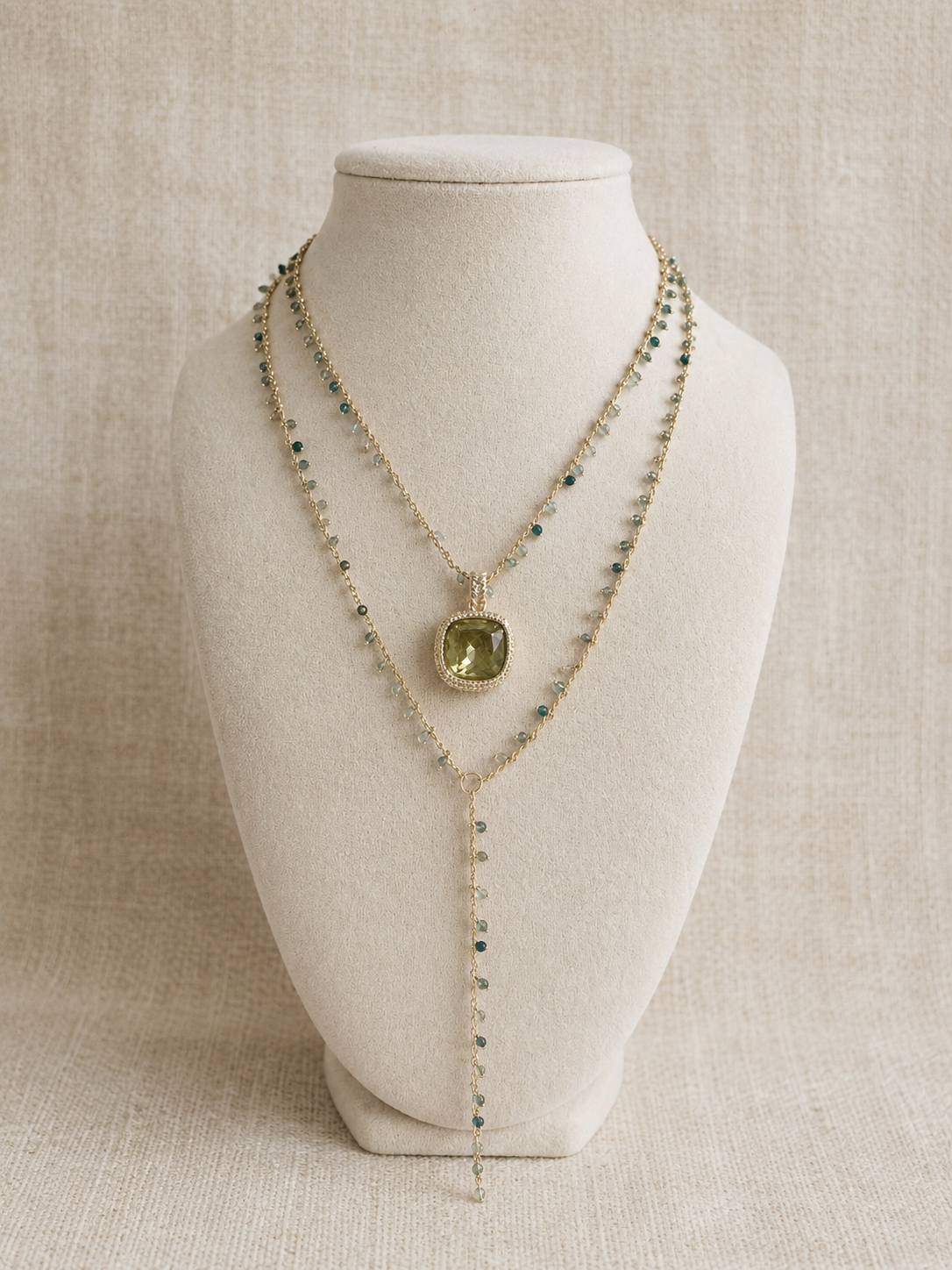 Peridot Statement Lariat Necklace