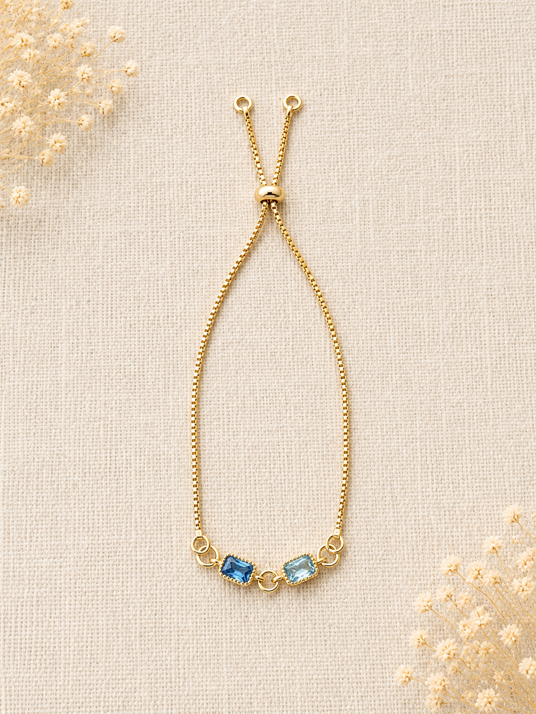 Dainty double blue baguette slider bracelet