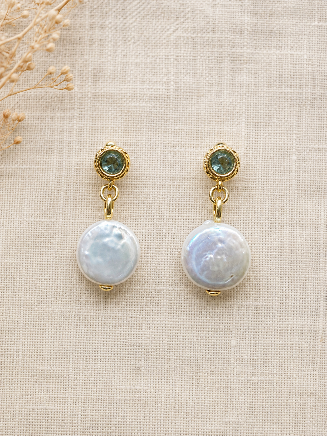 Blue Crystal Pearl Dangle Earrings