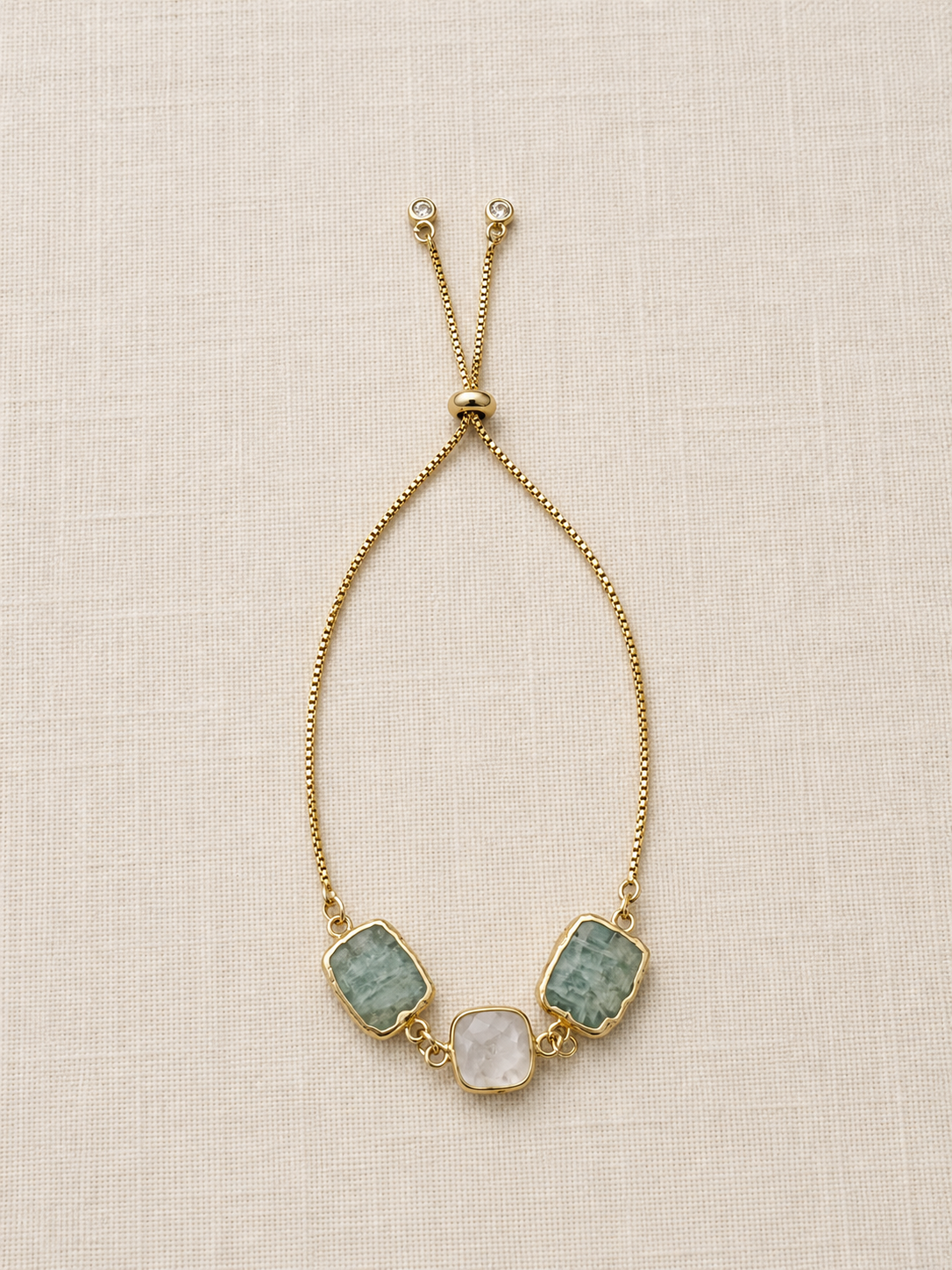 Aquamarine & Rainbow Moonstone Slider Bracelet
