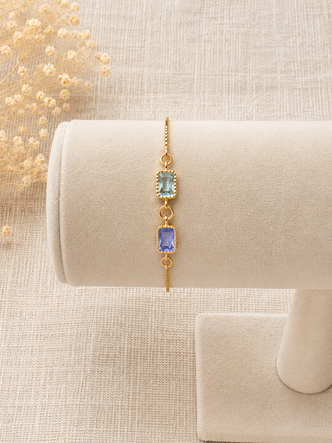 Dainty double blue baguette slider bracelet