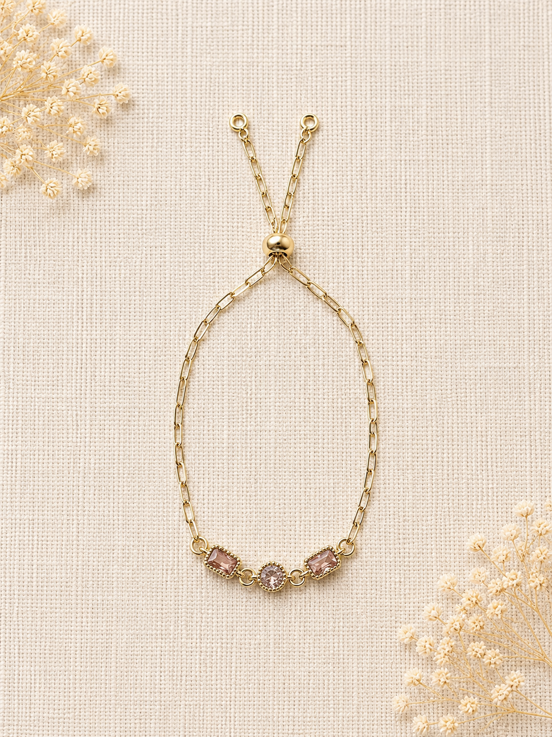 Dainty Paper clip CZ bezel charm slider bracelet