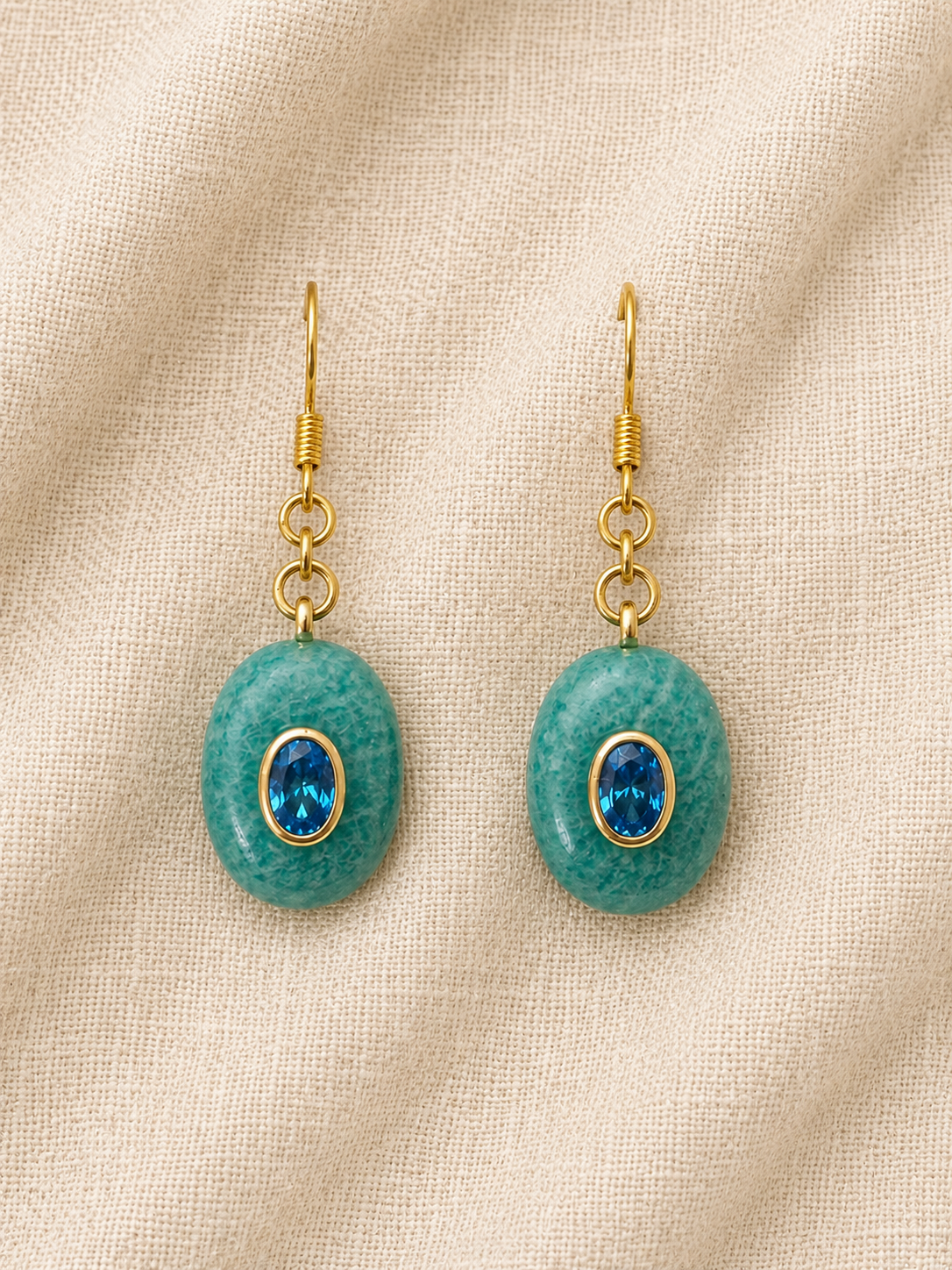 Turquoise and Crystal Inlay Dangle Earrings