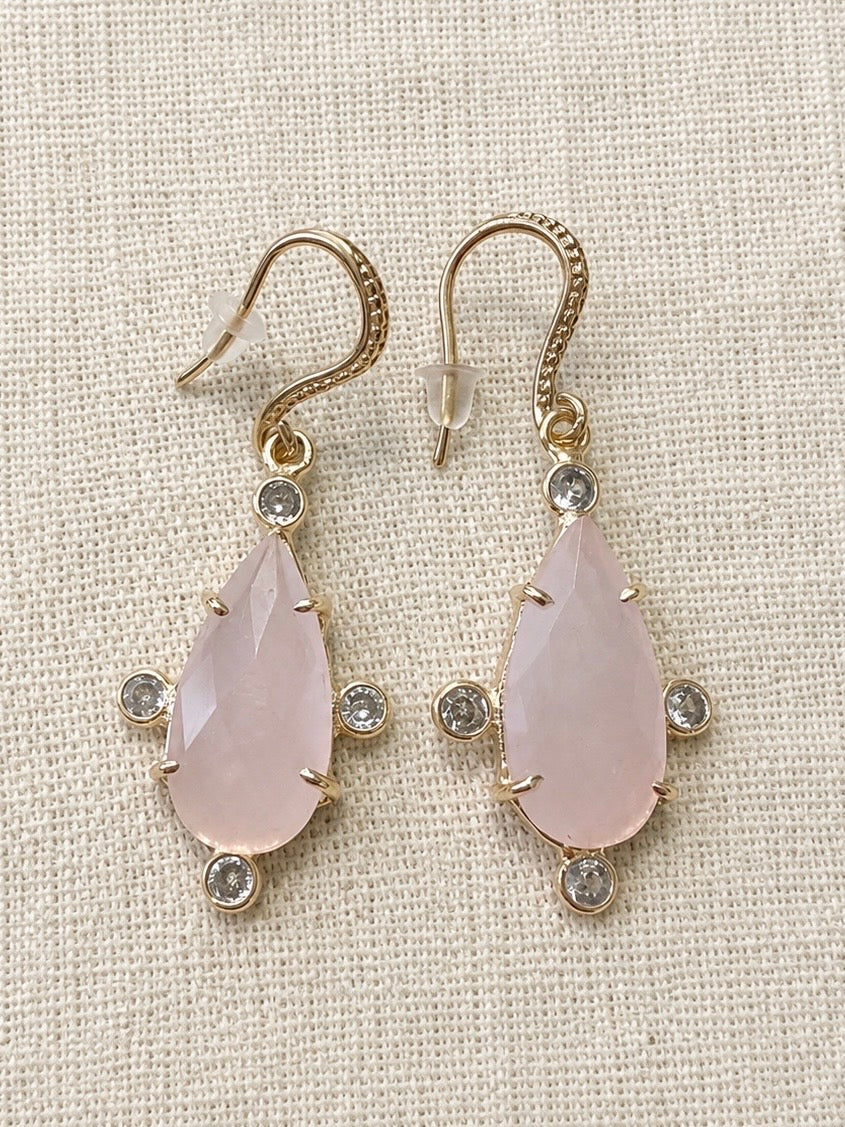 Natural Pink Chalcedony Crystal Earrings