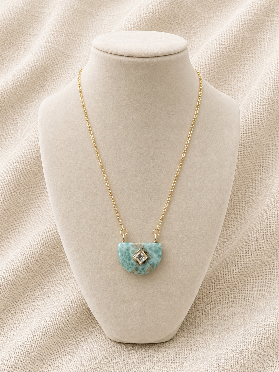 Unique Half Moon Turquoise with Clear crystal inlay