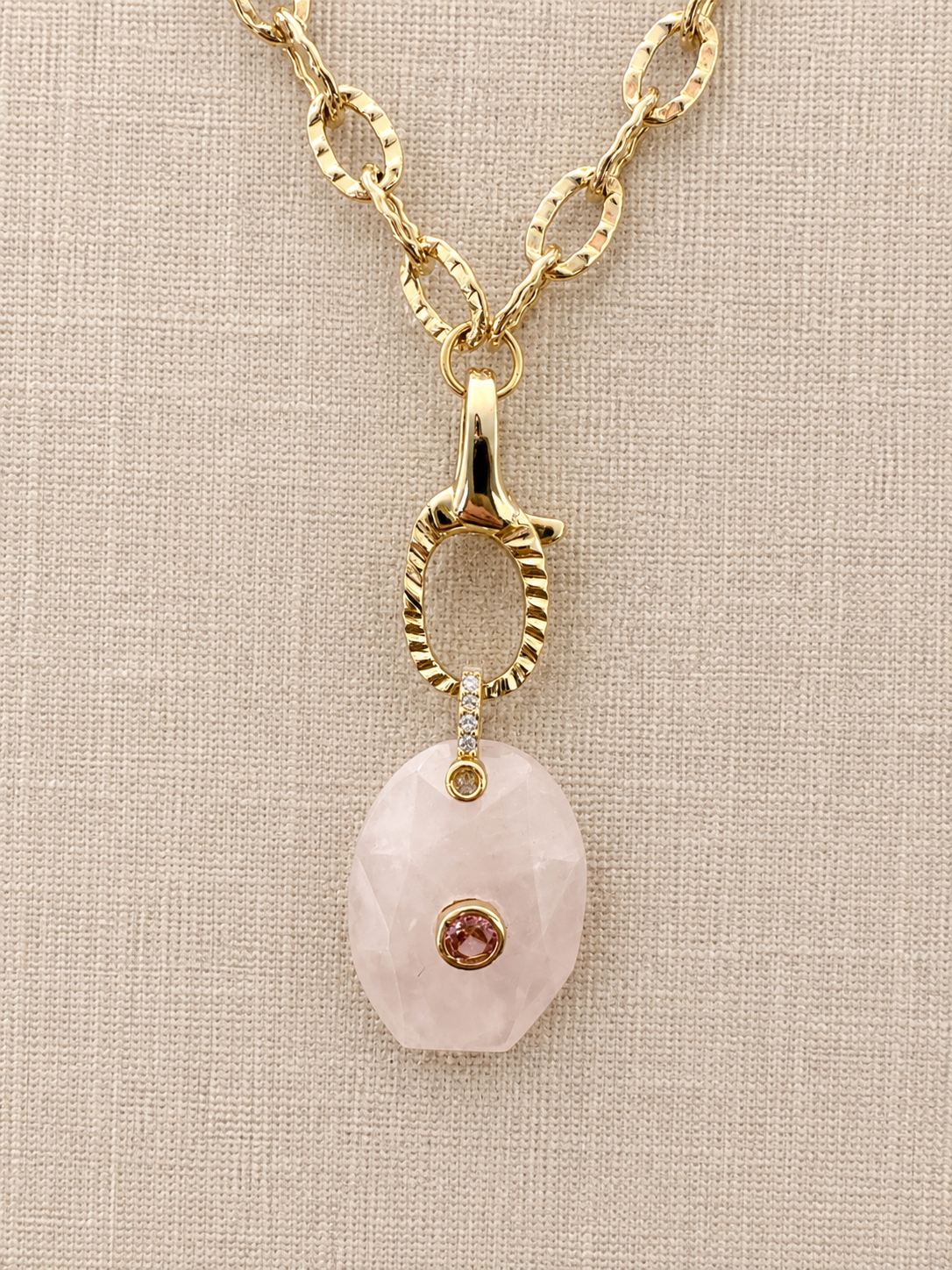 Rose Quartz Lobster Feature Necklace