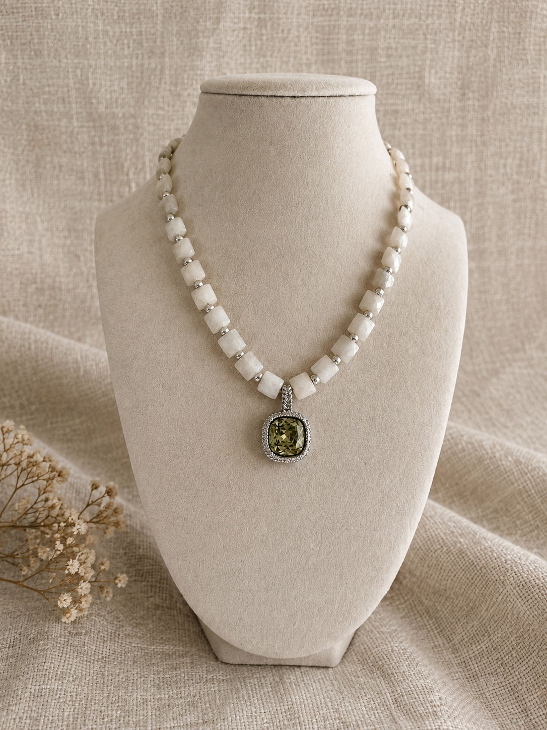Stunning Sunset Blue Moonstone and Peridot Necklace
