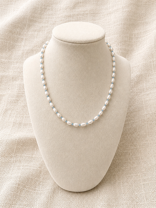 Freshwater Pearl and Ocean Blue Miyuki Glass Accent Necklace