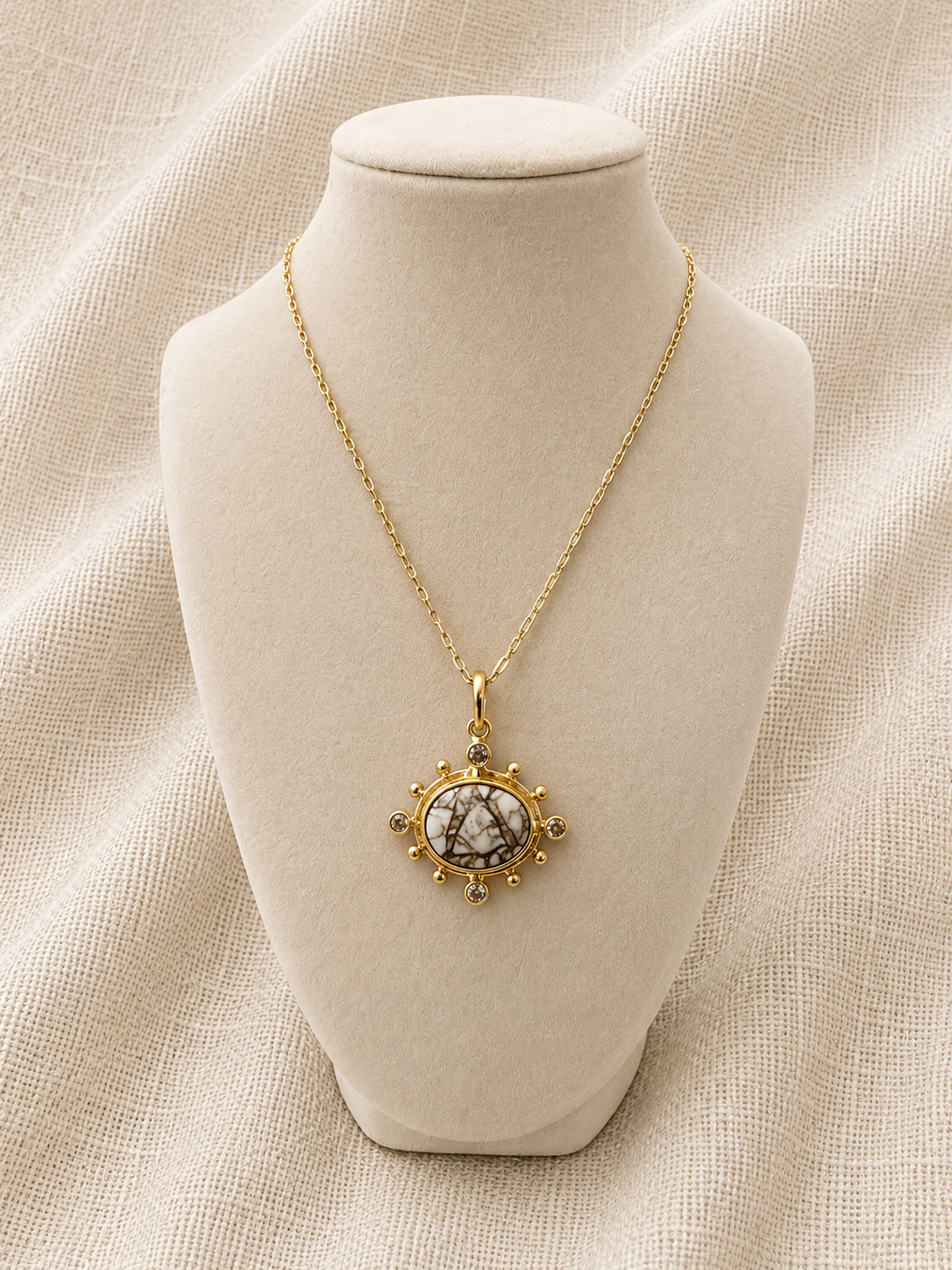 Statement White Howlite Turquoise Pendant Necklace