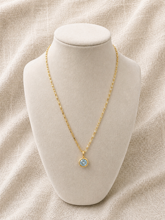 Aquamarine CZ Paperclip Necklace