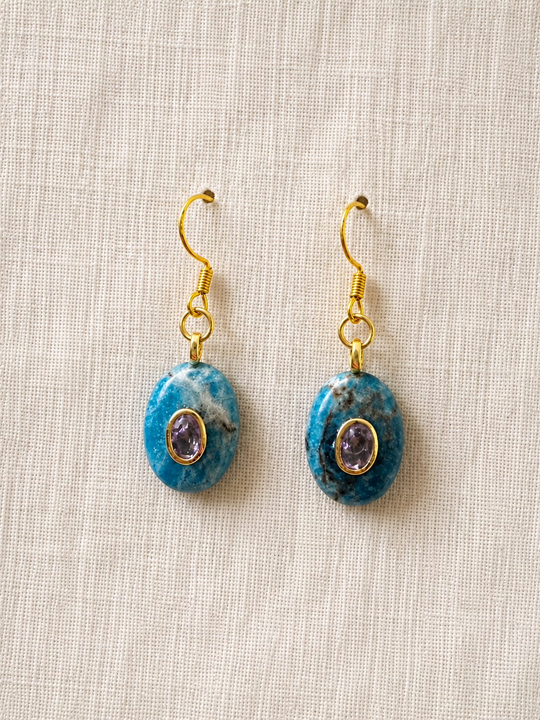 Turquoise and Clear Crystal Inlay Dangle Earrings
